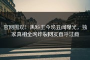 官网围观！黑料王今晚丑闻曝光，独家真相全网炸裂网友直呼过瘾