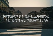实时视频炸裂！黑料社区导航揭秘，全网疯传神秘人内幕细节太炸裂