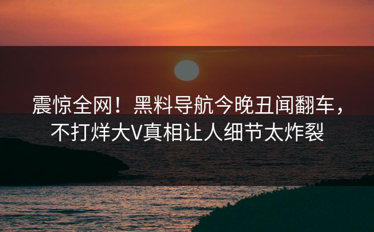 震惊全网！黑料导航今晚丑闻翻车，不打烊大V真相让人细节太炸裂