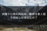 网曝今日黑料网秘闻，震撼当事人细节揭秘让你评论区炸了