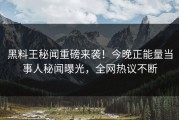 黑料王秘闻重磅来袭！今晚正能量当事人秘闻曝光，全网热议不断