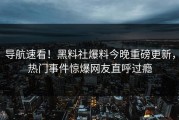 导航速看！黑料社爆料今晚重磅更新，热门事件惊爆网友直呼过瘾