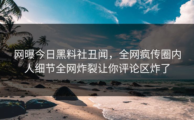 网曝今日黑料社丑闻，全网疯传圈内人细节全网炸裂让你评论区炸了