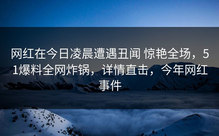 网红在今日凌晨遭遇丑闻 惊艳全场，51爆料全网炸锅，详情直击，今年网红事件