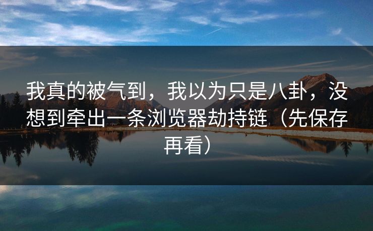 我真的被气到，我以为只是八卦，没想到牵出一条浏览器劫持链（先保存再看）